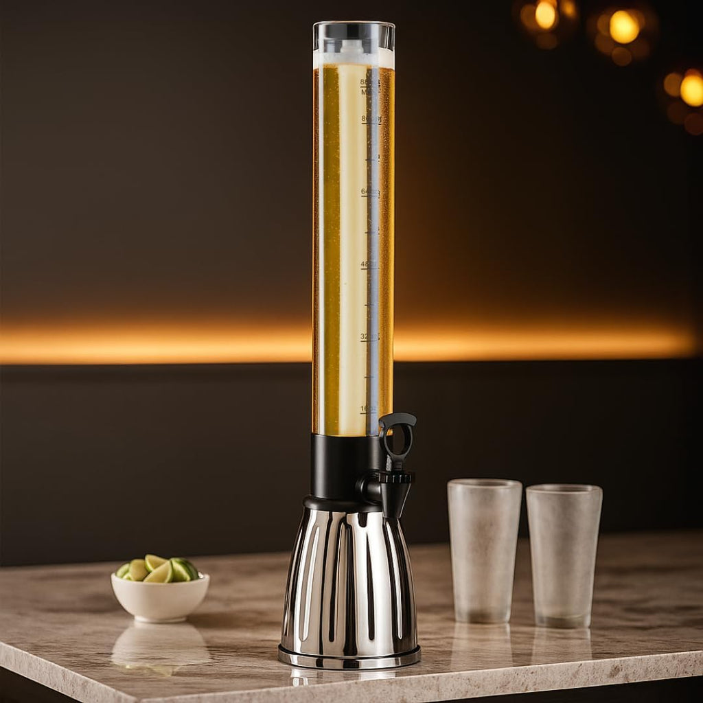 OGGI Beer Tower 3L/100oz - Beverage Dispenser with Spigot & Ice Tube, Margarita Tower, Mimosa Tower, Perfect Drink Dispensers for Parties, Drink Tower, Holds 6 Pints of Beer - Stainless