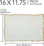 Regency Gold Porcelain Rectangular Platter with Scalloped Edges, Metallic Gold Rim, 16x11.75in, Elegant Serving Dish for Appetizers, Desserts & Buffet, Durable Dinnerware for Entertaining & Everyday