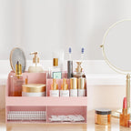 Makeup Organizer with Drawers, Cosmetic Storage for Dresser Vanity and Bathroom Countertop, Beauty Holder for Lipstick Brush, Skincare Organizer for Vanity, Cosmetic Display Case (Pink)