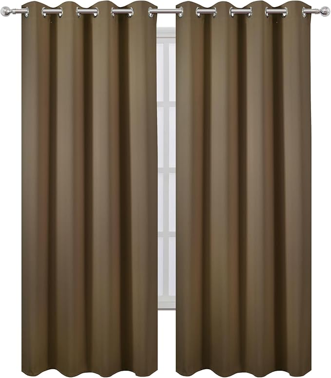 LEMOMO Blackout Curtains 66 x 84 inch/Brown Curtains Set of 2 Panels/Thermal - Image 2