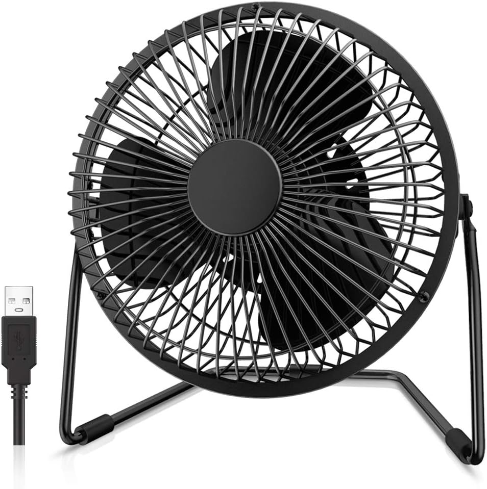 EasyAcc 5 Inch USB Desk Fan, Small USB Desk Fan, [Small Quiet Strong Airflow and 360° Rotating Personal Table Cooling Fan] USB Powered Portable Fan, 2 Speed（3.3~4.1 M/S Black (USB POWERED ONLY)