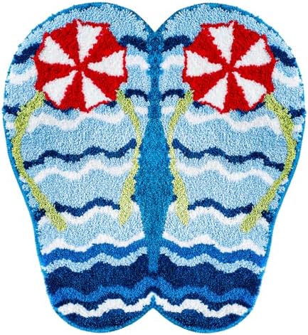 FYSUIMU Summer Bath Rug Flip Flop Shape Tufted Bath Mat Beach Ocean Wave Non Slip Floor Mat for Home Kitchen Bathroom Bedroom Porch Entryway