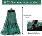 Matthew Large Heavy Duty Mop Head Commercial Replacement for General and Floor Cleaning, Screw-on Wet Industrial Cotton Looped End String Head Refill (Green 6Pack) w/Built-in Flexible Bristle Brush