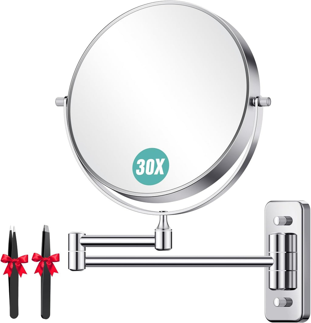 Auxmir 8" Double-Sided Wall-Mounted Makeup Mirror, 1X/30X Magnifying Mirror