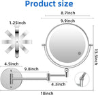 9"Wall Mounted Makeup Mirror with Lights,5000mAh Rechargeable 1X/30X