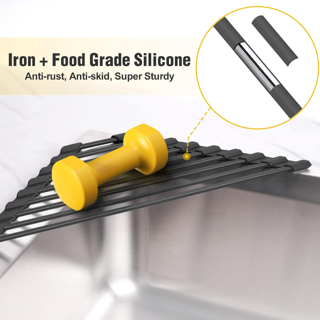 Tomorotec Triangle Roll Up Dish Drying Rack with Silicone Coating, Black