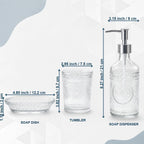 3PCS Glass Bathroom Accessories Set, Clear Soap Dispenser, Toothbrush Holder, Soap Dish, Modern Elegant Bathroom Decor for Housewarming Gift