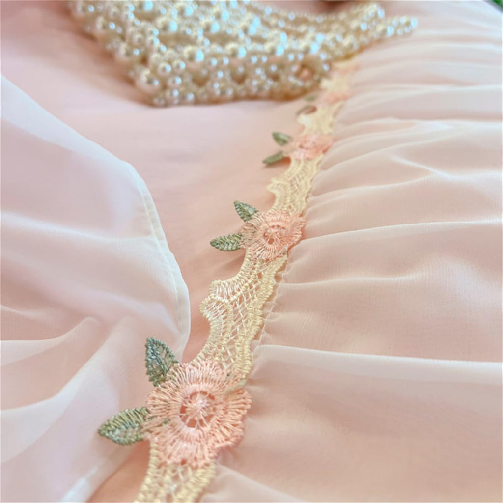 MOOWOO Pink Bedding-Romantic Ruffle Lace Bedding Set 2 Piece Comforter Twin Duvet Cover with Zipper Closure,Aesthetic Room Decor for Girls-Pink,Twin Size