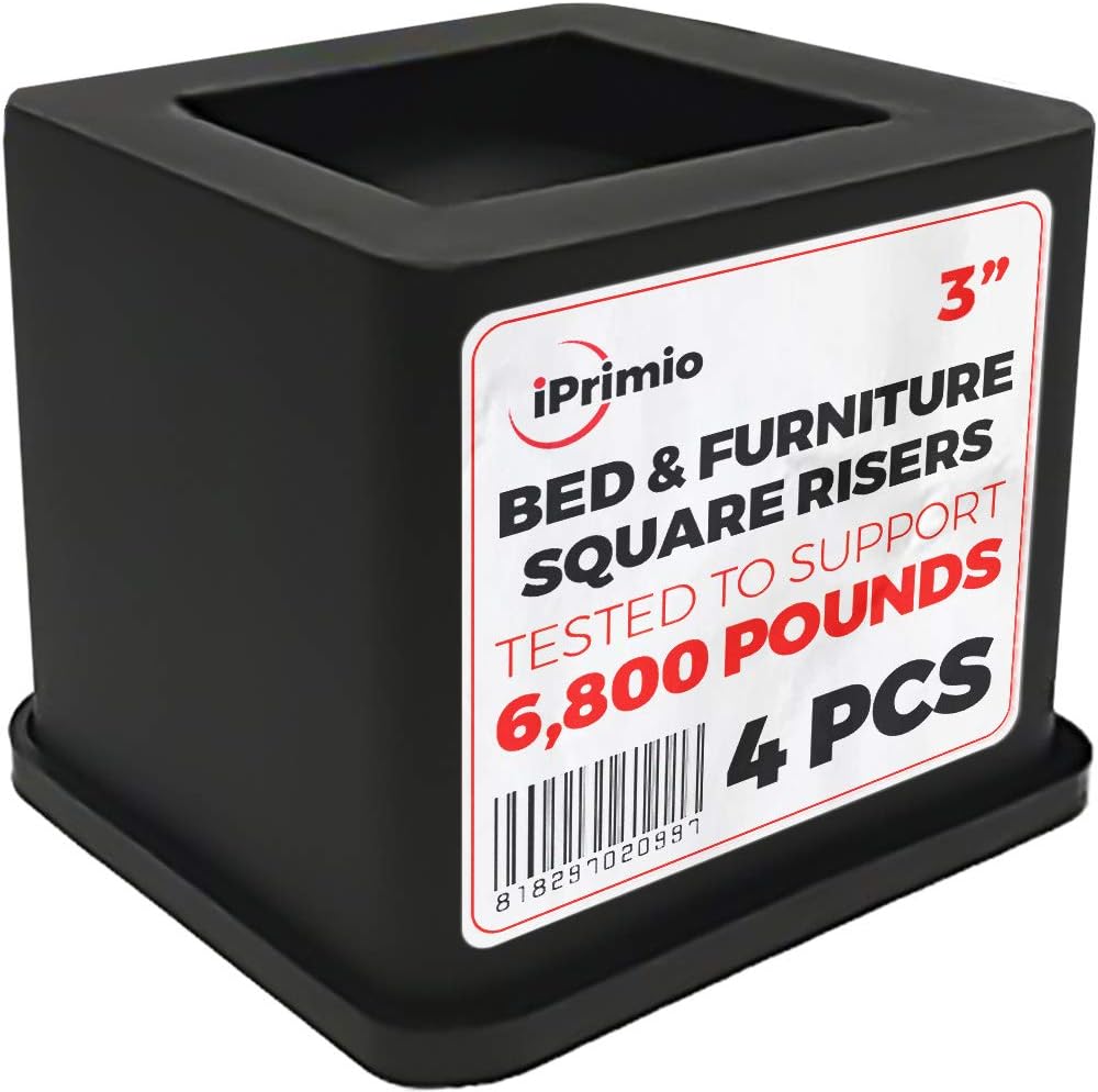 iPrimio Bed Risers 3" Lift, Heavy Duty, Dorm Storage, Round, White, 4 Pack