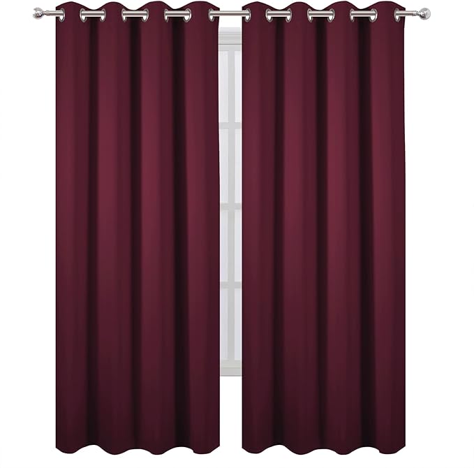 LEMOMO Blackout Curtains 52 x 90 Inch Long Burgundy Red Curtains Set of 2 - Image 2
