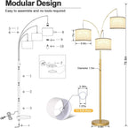 Nintiue Dimmable Floor Lamp - 3 Lights Gold Arc Floor Lamps for Living Room, 1000LM Modern Tall Standing Lamp with White Shades, Mid Century Tree Floor Lamp for Bedroom Office, 3 LED Bulbs Included