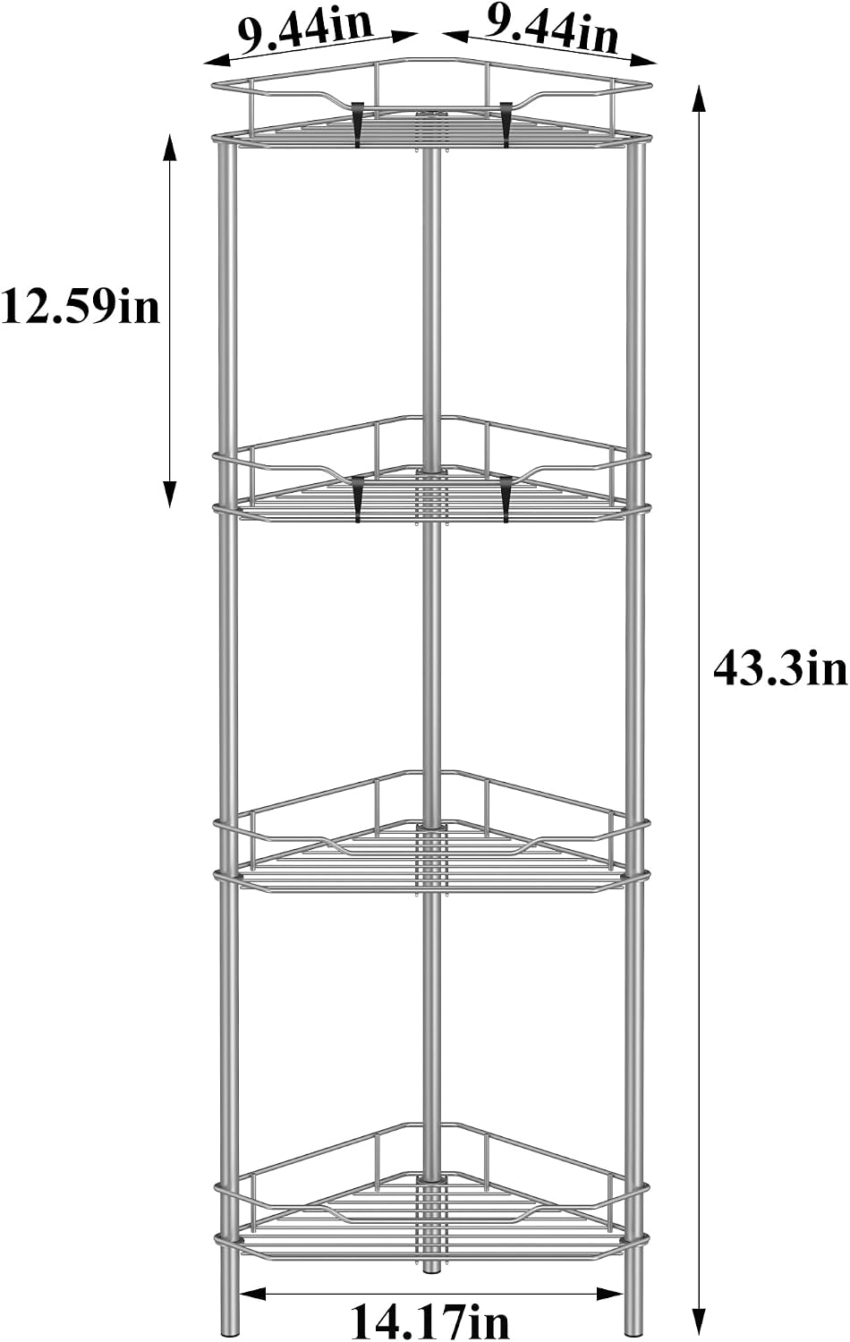 HuggieGems Metal Floor Standing Corner Shower Caddy, Gray, 4 Tier
