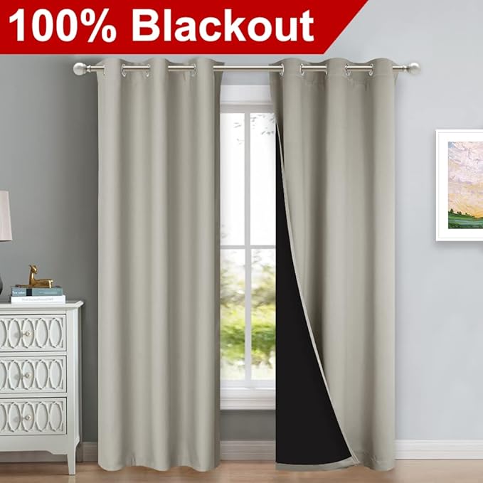 NICETOWN Natural Blackout Curtains 84 inches Long, Full Light Blocking Drapes - Image 2