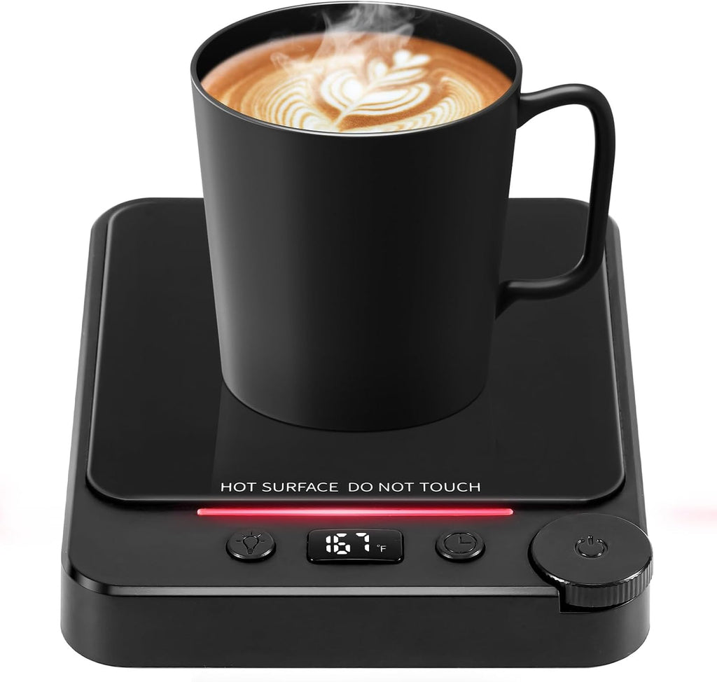 Fast Heating Coffee Mug Warmer,POLEDY Auto Shut Off Cup Warmer, Electric Beverage Warmer for Tea, Milk, Cocoa with 2-12H Timer, 3-Temp Settings Candle Warmer Plate, Black Smart Candle Melter
