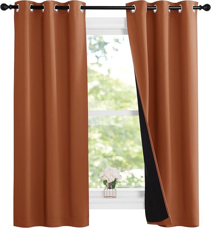 NICETOWN Burnt Orange 100% Blackout Lined Curtains, 2 Thick Layers Narrow Wide - Image 2