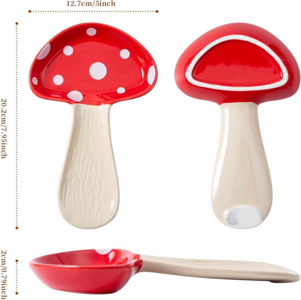Ceramic Mushroom Spoon Rest, Farmhouse Spoon Holder, Red, 1PC