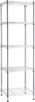 Amazon Basics 5-Shelf Tower Adjustable Storage Shelving Unit, Chrome, 16" x 16" x 54", 150 lbs Per Shelf