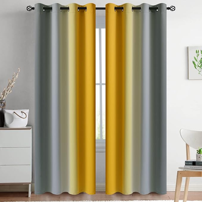 Yakamok Ombre Yellow and Grey Curtains by Yakamok