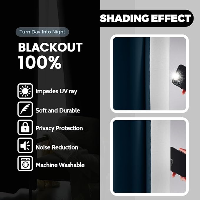 Yakamok 100% Blackout Curtains 63 Inch Length 2 Layers, Light Blocking Thermal - Image 4
