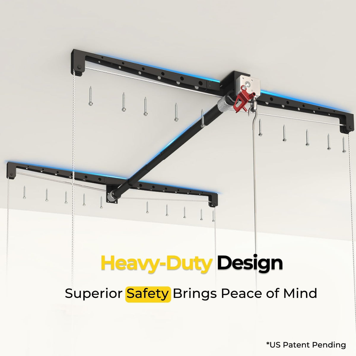 Overhead Garage Storage Rack for 12-14ft Ceiling, Heavy-duty 4x4 FT Garage Ceiling Storage Racks with Safety Lock, Ideal for Storage Mounted Lift System and Storage Organizer, 250lbs Capacity