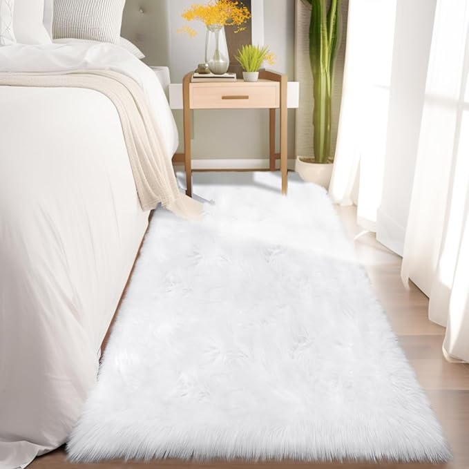 Ciicool Faux Fur Rug for Bedroom, Washable Fuzzy Runner Thick Fur Area Rug - Image 2
