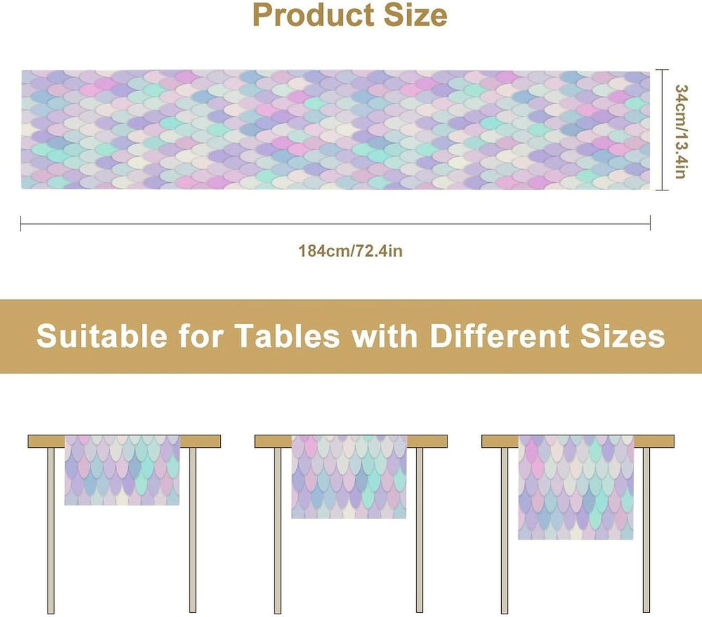 Mermaid Scales Table Runner Sea Theme Magic Blue Purple Pink Watercolor Scales Pattern Printed Linen Table Runner for Home Kitchen Dining Table Decoration,13x108 Inch