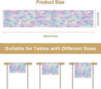 Mermaid Scales Table Runner Sea Theme Magic Blue Purple Pink Watercolor Scales Pattern Printed Linen Table Runner for Home Kitchen Dining Table Decoration,13x108 Inch