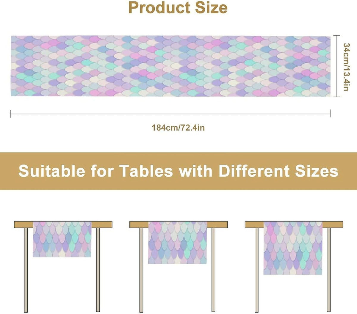 Mermaid Scales Table Runner Sea Theme Magic Blue Purple Pink Watercolor Scales Pattern Printed Linen Table Runner for Home Kitchen Dining Table Decoration,13x108 Inch