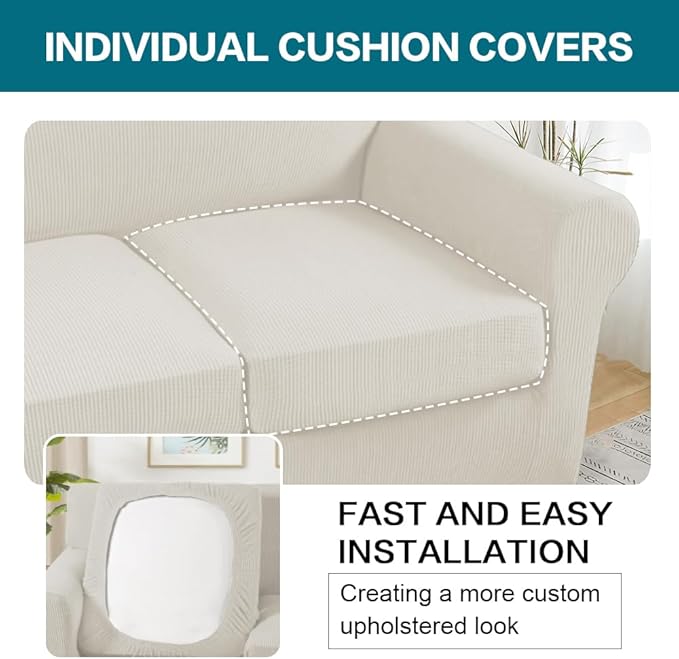 Turquoize 4 Piece Sofa Covers for 3 Cushion Couch Sofa Slipcover Soft Couch - Image 5