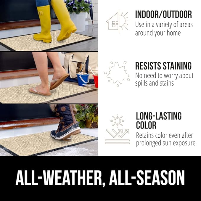 GORILLA GRIP 100% Waterproof All-Season WeatherMAX Doormat, US Designed Natural - Image 3