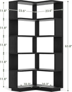 Armocity Corner Book Shelf, 6-Shelf L Shaped Corner Bookshelf with Baffle