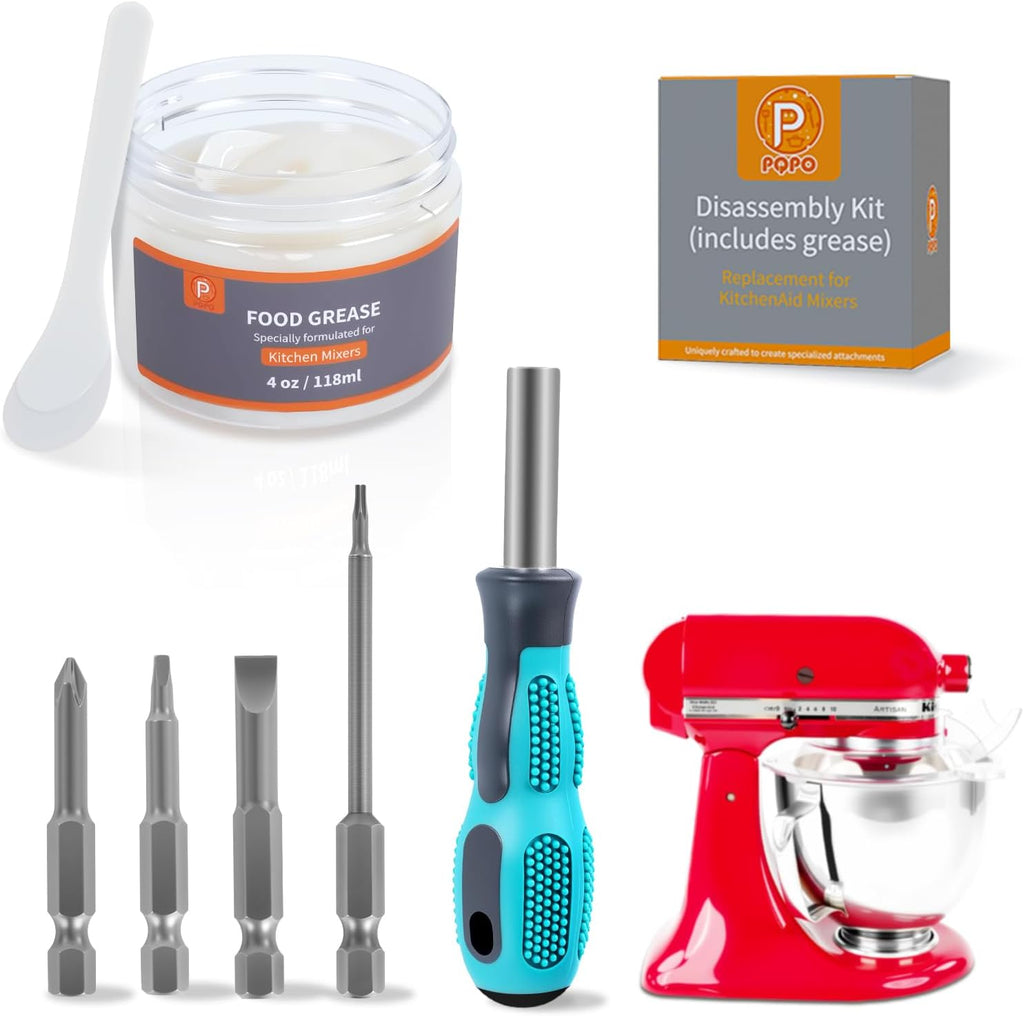 Grease Kit Compatible with KitchenAid Stand Mixer, 4 Oz Food Grade Grease & 4-in-1 Screwdriver Set with Spatula, Mixer Repair & Maintenance Kit, Reduces Gear Wear & Noise