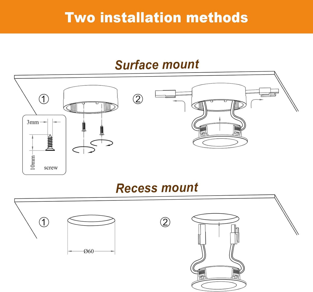 LUMILAND Wired LED Puck Lights 120V (2.7Wx3) Plug-in Lighting Warm White, LED Cabinet Light for Kitchen Can Be Surface Mount or Recess Mount, White