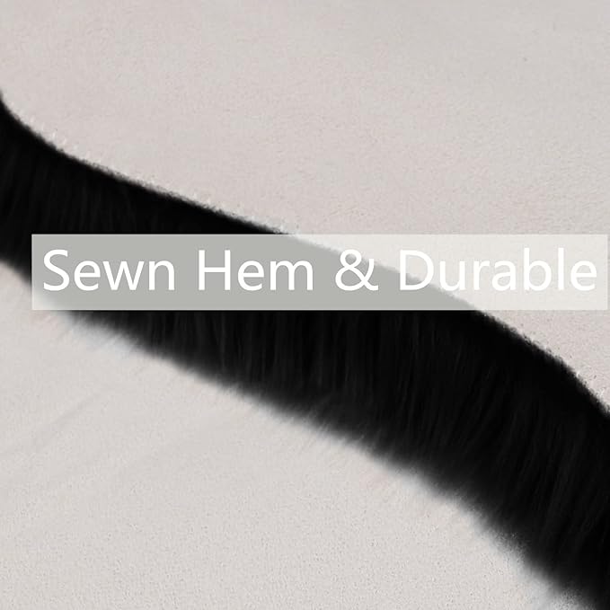duduta Black Faux Sheepskin Runner Rugs 2x6 ft, Fluffy Shag Bedroom Rug Fur - Image 4