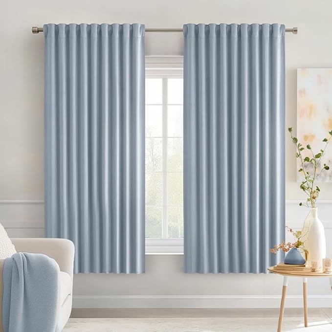 MIULEE Light Blue Back Tab Blackout Curtains 63 Inch Length 2 Panels Set by MIULEE