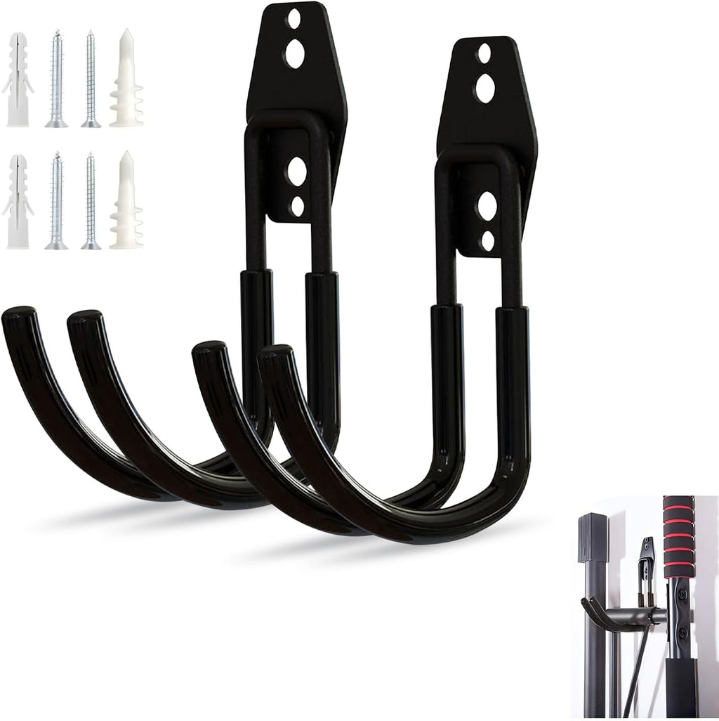 2 PCS Garage Storage Utility Hooks, Heavy Duty Metal Wall Mount Hooks, Wave Hook Garage Garden Tool Organizer, Fit for Cord, Badminton Rackets, Hoses, Bikes, Tools (Black)