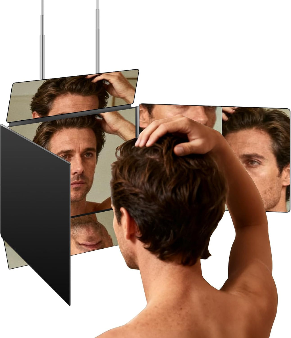 LMZNXCZ 3 Way Mirror for Self Hair Cutting,360 Haircuts Men for Barber Use Tools,to See Back of Head,Tri Fold Mirror with Portable Height Adjustable Telescoping Hooks