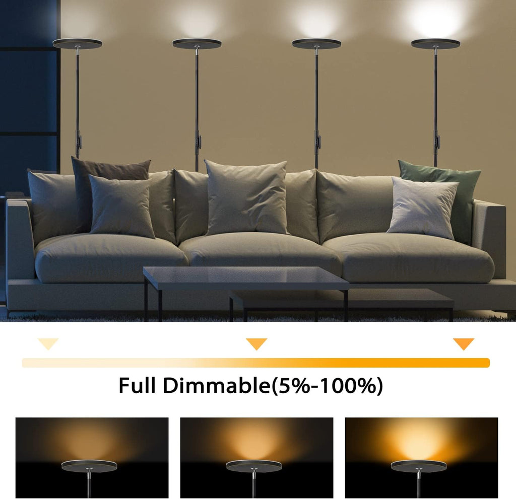 JOOFO LED Torchiere Floor Lamp with Remote, Stepless Dimmable, Black Gold