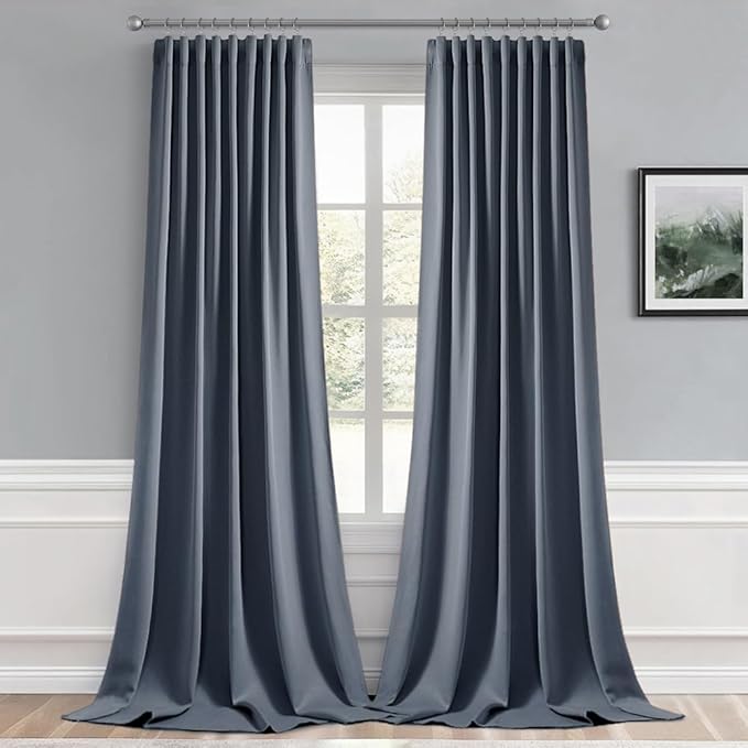 MIULEE Stone Blue Back Tab Blackout Curtains 108 Inch Long 2 Panels Set - Image 9