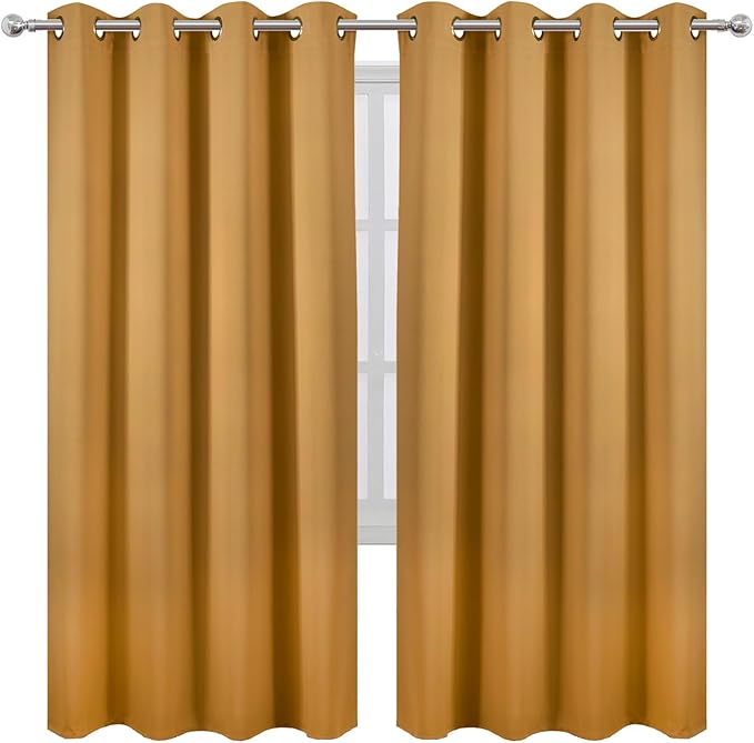 LEMOMO Mustard Yellow Thermal Blackout Curtains/52 x 72 Inch/Set of 2 Panels - Image 2