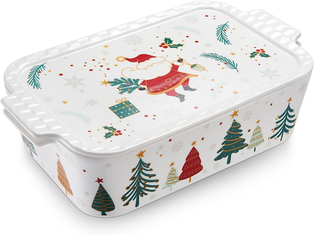 Samsle Ceramic Baking Dish with Lid, 76 oz Casserole Pan, White