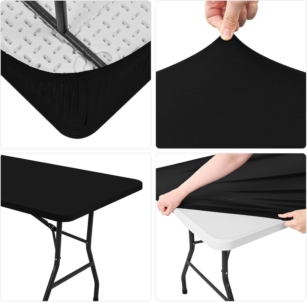 Showgeous 8 Pack Stretch Fabric Table Top Cap Cover, Black, 30" W x 96" L