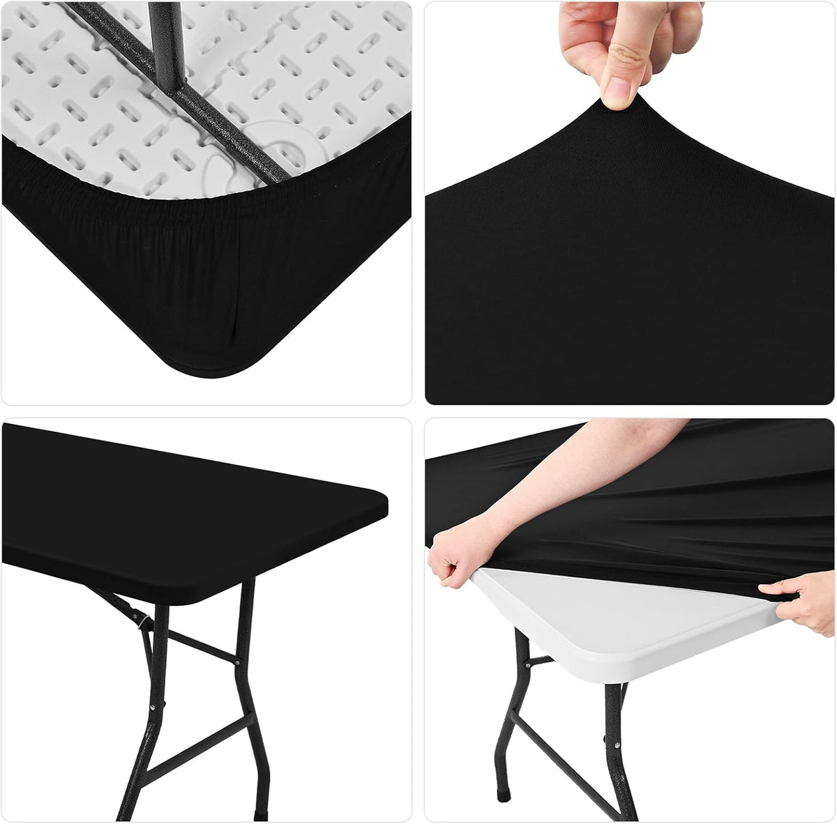 Showgeous 8 Pack Stretch Fabric Table Top Cap Cover, Black, 30" W x 96" L