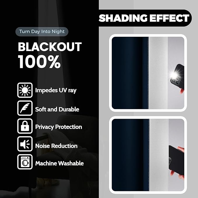 Yakamok 100% Blackout Curtains 84 Inch Length 2 Layers, Light Blocking Thermal - Image 4