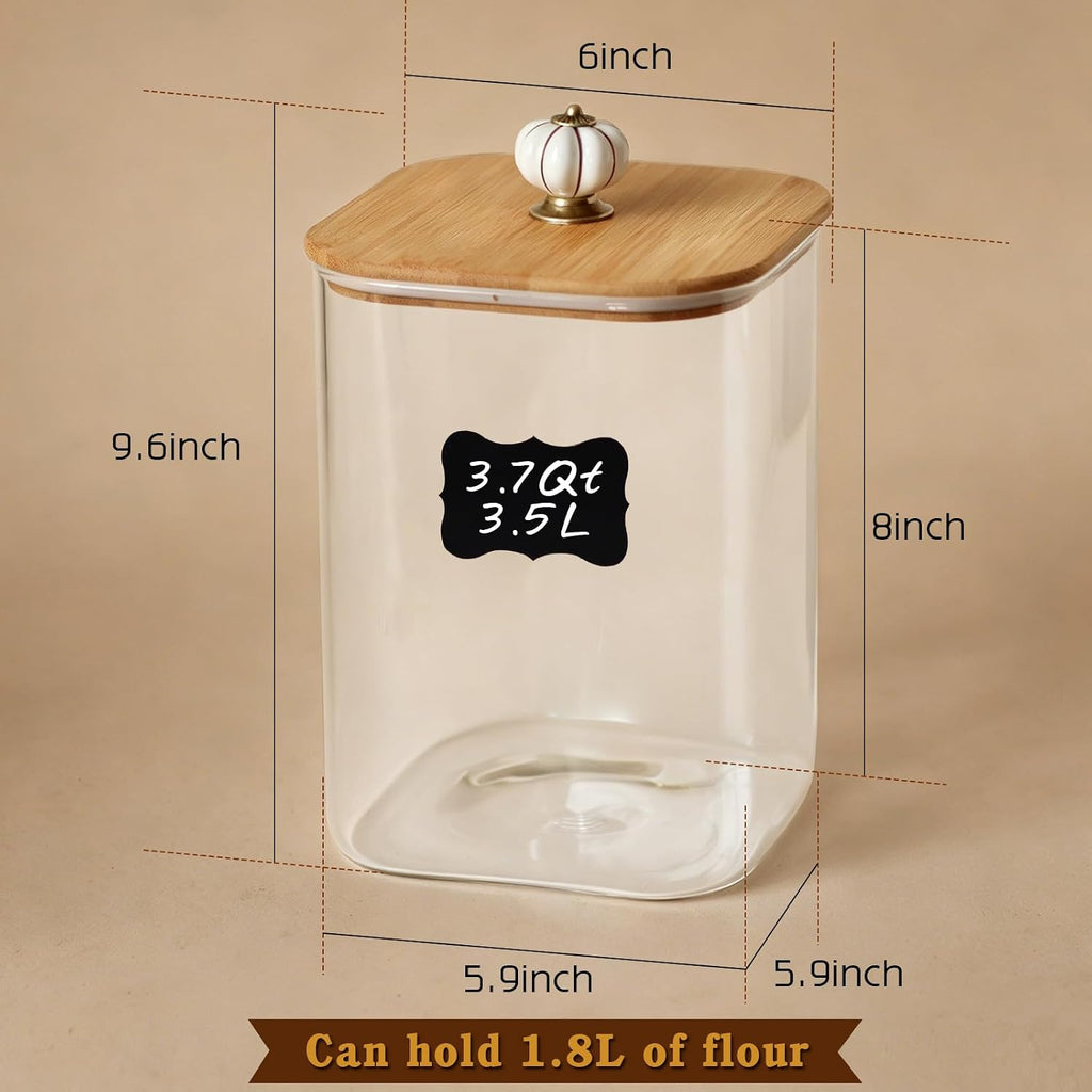Etolies 2-Pack Large Borosilicate Glass Pantry Jars with Lids & Handle, 3.7 Qt (120 oz) BPA-Free Square Food Storage Containers for Flour, Cereal, Rice, Pasta, Oats, Sugar & Coffee