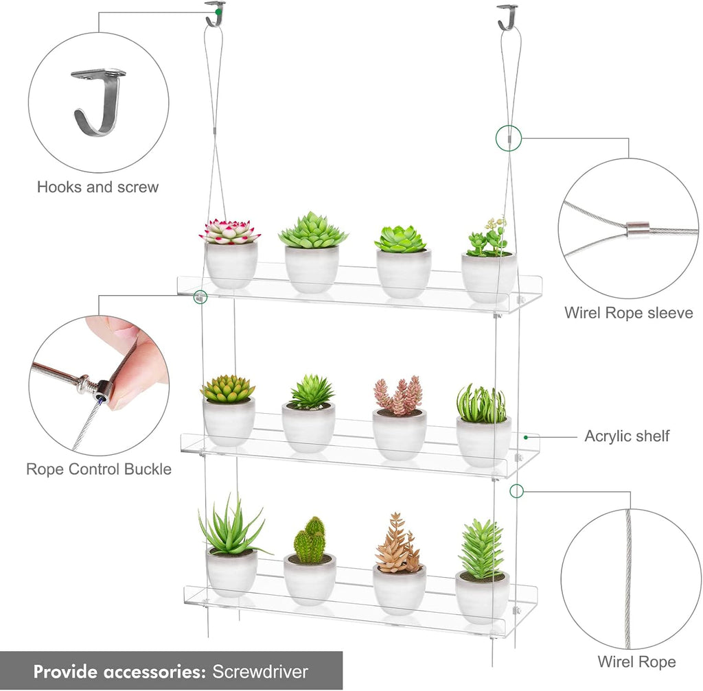 3-Tier Clear Hanging Window Plant Shelves, Indoor Acrylic Plant Stand