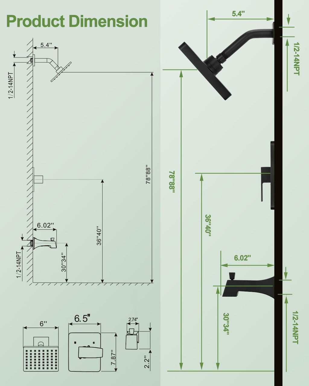 Replacement for Delta Shower Trim Kit 14 Series, 6-Inch Black Shower Head and Handle Set, Includes R10000-UNBXHF Valve and RP46074 Cartridge, Matte Black(with Cartridge and Valve)