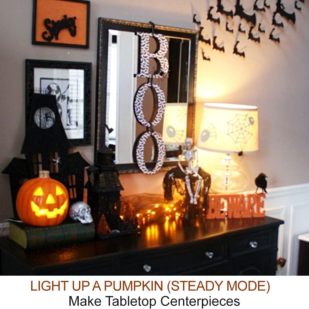 2-Pack Large Halloween Pumpkin Lights with Remote and Timer - White Pumpkin Lights Battery Operated Halloween Decor - Bright Jack-O-Lantern Decorations