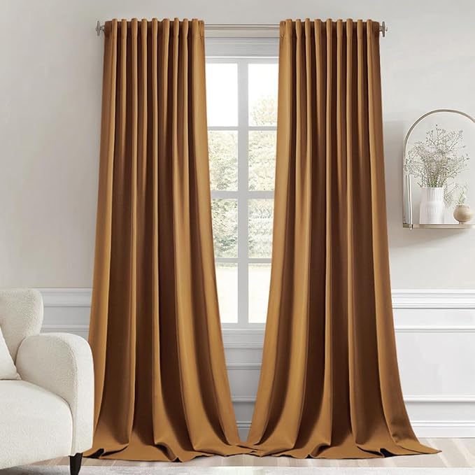 MIULEE Golden Brown Back Tab Blackout Curtains 120 Inch Long 2 Panels Set by MIULEE
