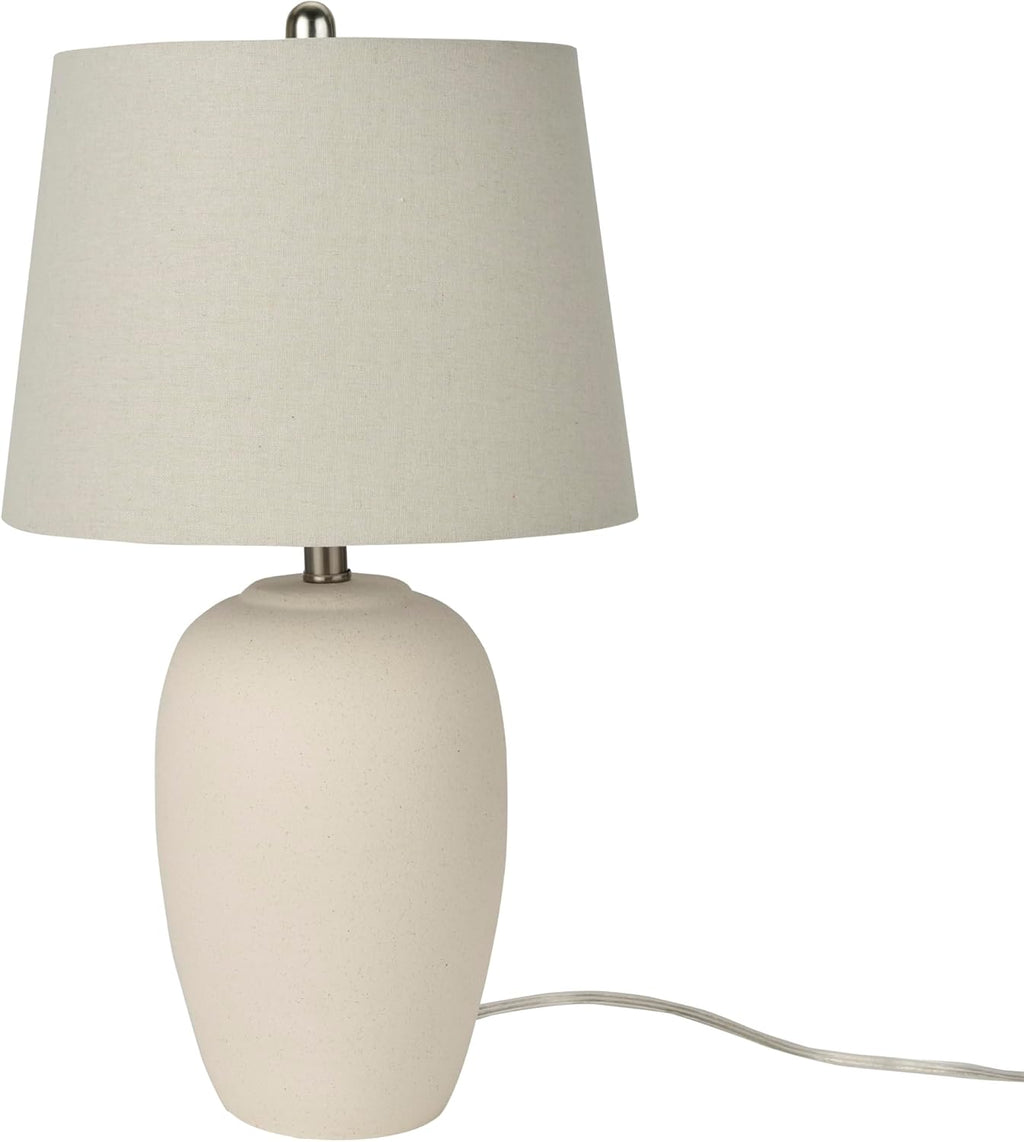 Nourison Home 23" Natural White Ceramic Jar Table Lamp for Bedroom, Living Room, Dining Office, with Off-White Shade